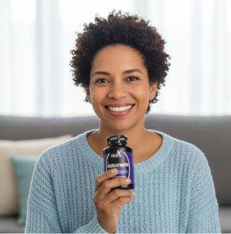 Sandra sonriendo con su frasco de magnesio