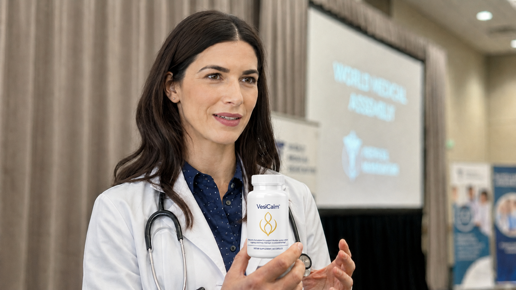 La Dra. Sofía Camarena sosteniendo UroControl