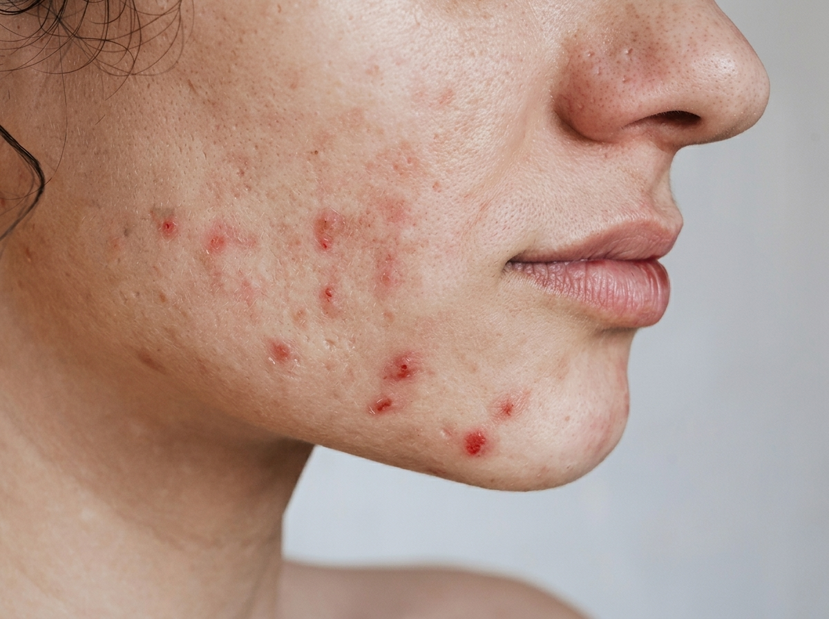 Frau trägt Gesichtsöl auf