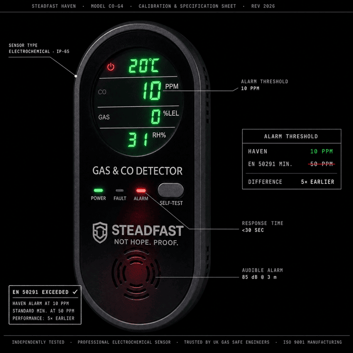 Haven specification sheet — alarms 5x earlier than EN 50291