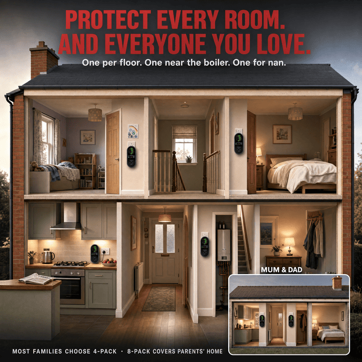 Whole-home protection — 4-pack covers your home, 8-pack covers parents' home too